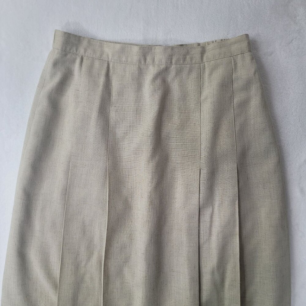 VTG Orvis Pleated Women's Beige Linen Blend Lined Maxi Skirt Size 10 Made in USA - Picture 3 of 11